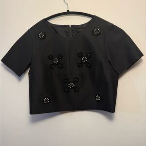 Tibi Black Beaded Crop Top